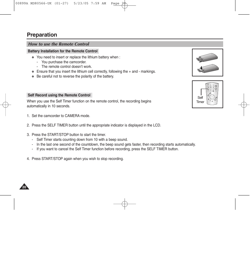 Preparation, How to use the remote control, Battery installation for the remote control | Photo search | Medion MD80566 User Manual | Page 20 / 87