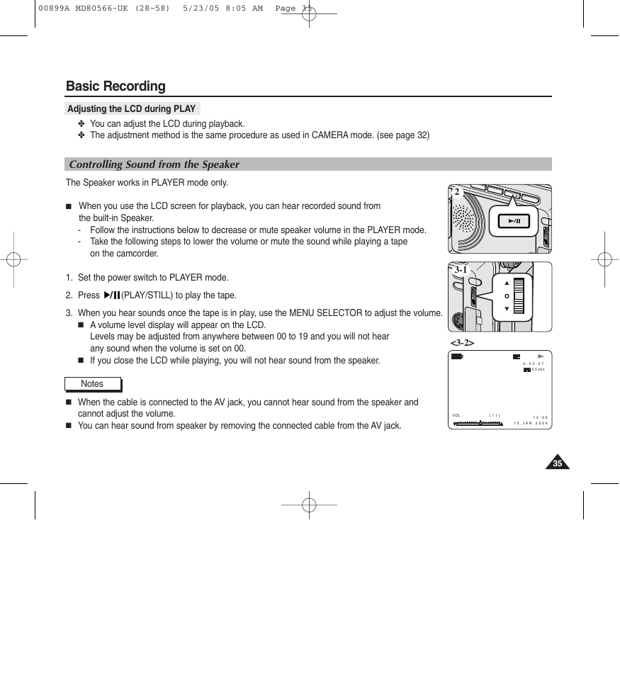 Basic recording, Controlling sound from the speaker | Medion MD80566 User Manual | Page 35 / 87