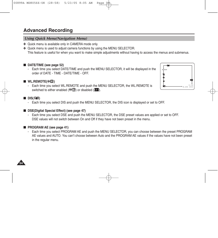 Advanced recording | Medion MD80566 User Manual | Page 54 / 87
