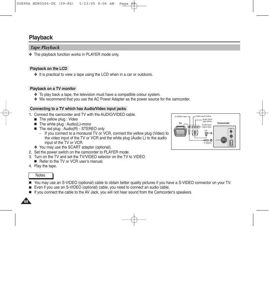 Playback, Tape playback | Medion MD80566 User Manual | Page 68 / 87