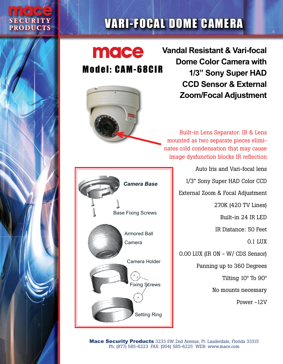 Mace CAM-68CIR User Manual | 1 page