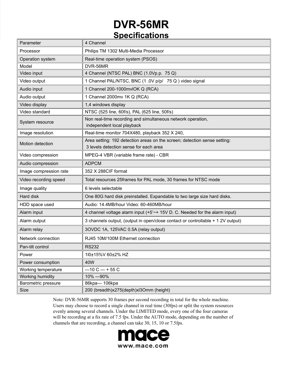 Mace 56MR User Manual | 1 page
