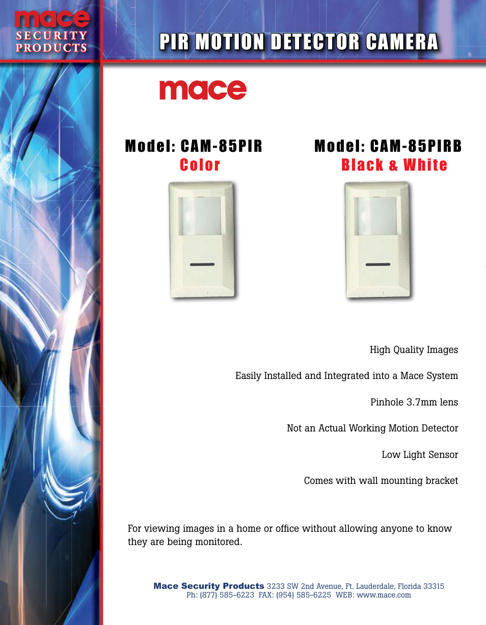 Mace CAM-85PIR User Manual | 1 page