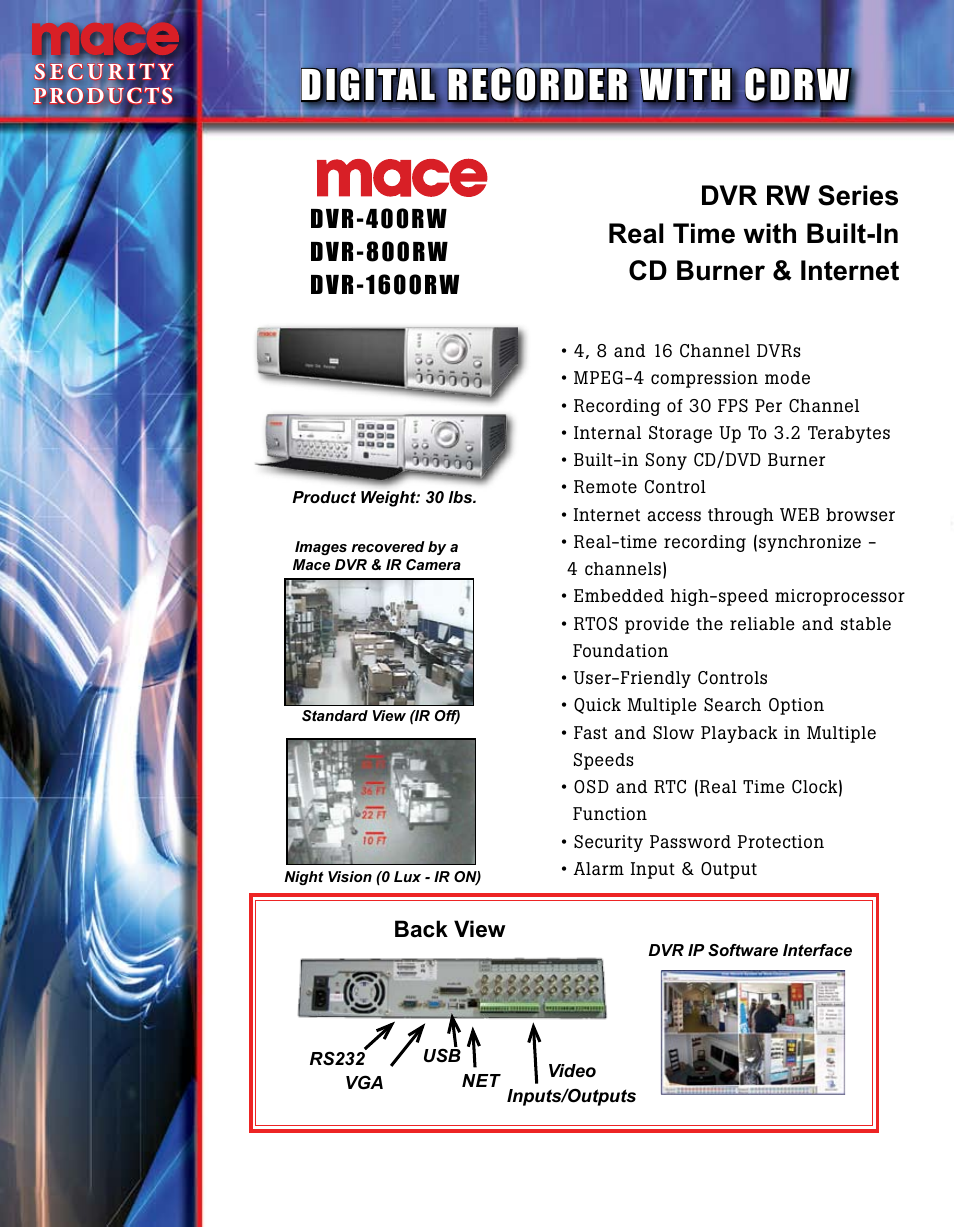 Mace DVR-400 RW User Manual | 1 page