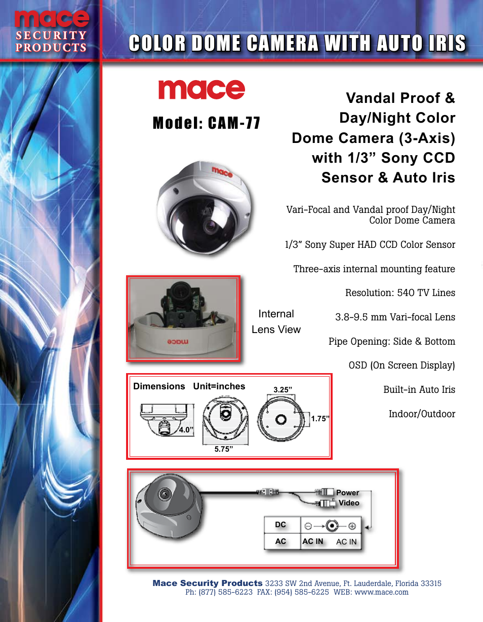 Mace CAM-77 User Manual | 1 page