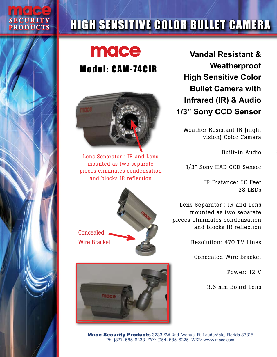 Mace CAM-74CIR User Manual | 1 page