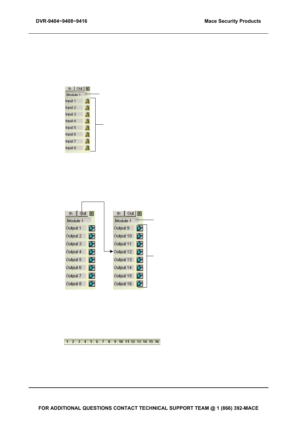 3 i/o control panel, 4 camera select panel | Mace DVR-9404 User Manual | Page 22 / 142