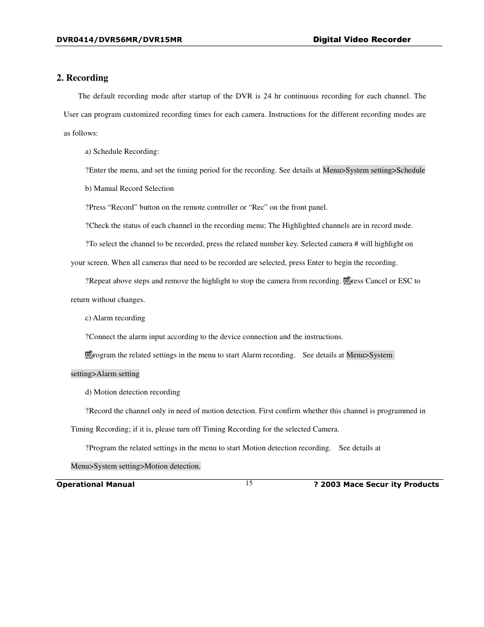 Mace DVR0414 User Manual | Page 15 / 64