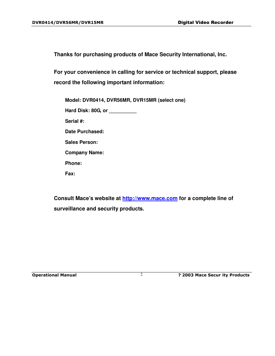 Mace DVR0414 User Manual | Page 2 / 64