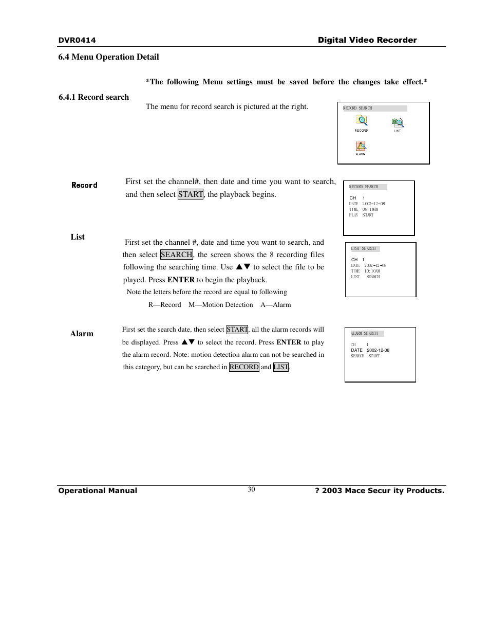 Mace DVR0414 User Manual | Page 30 / 64