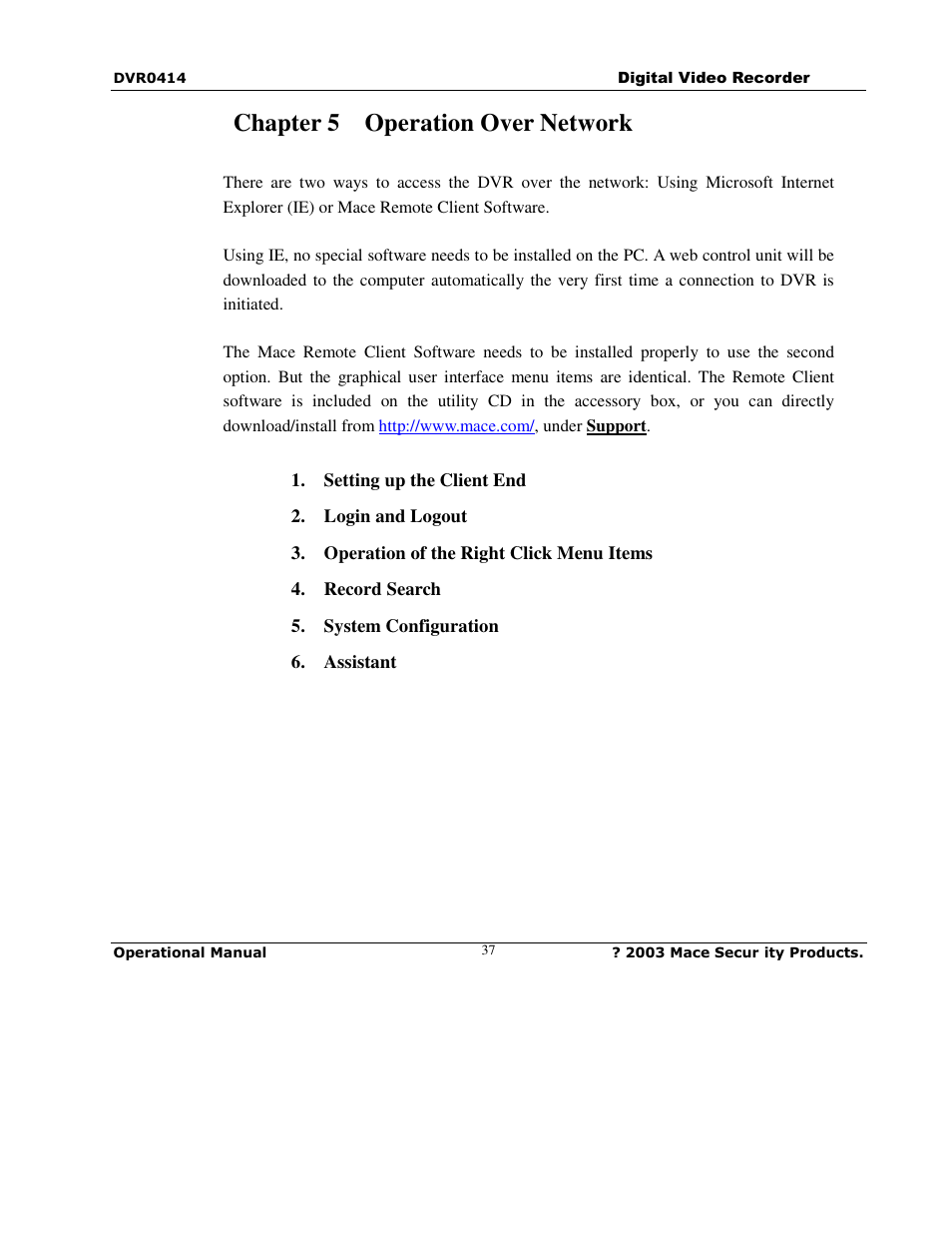 Chapter 5 operation over network | Mace DVR0414 User Manual | Page 37 / 64