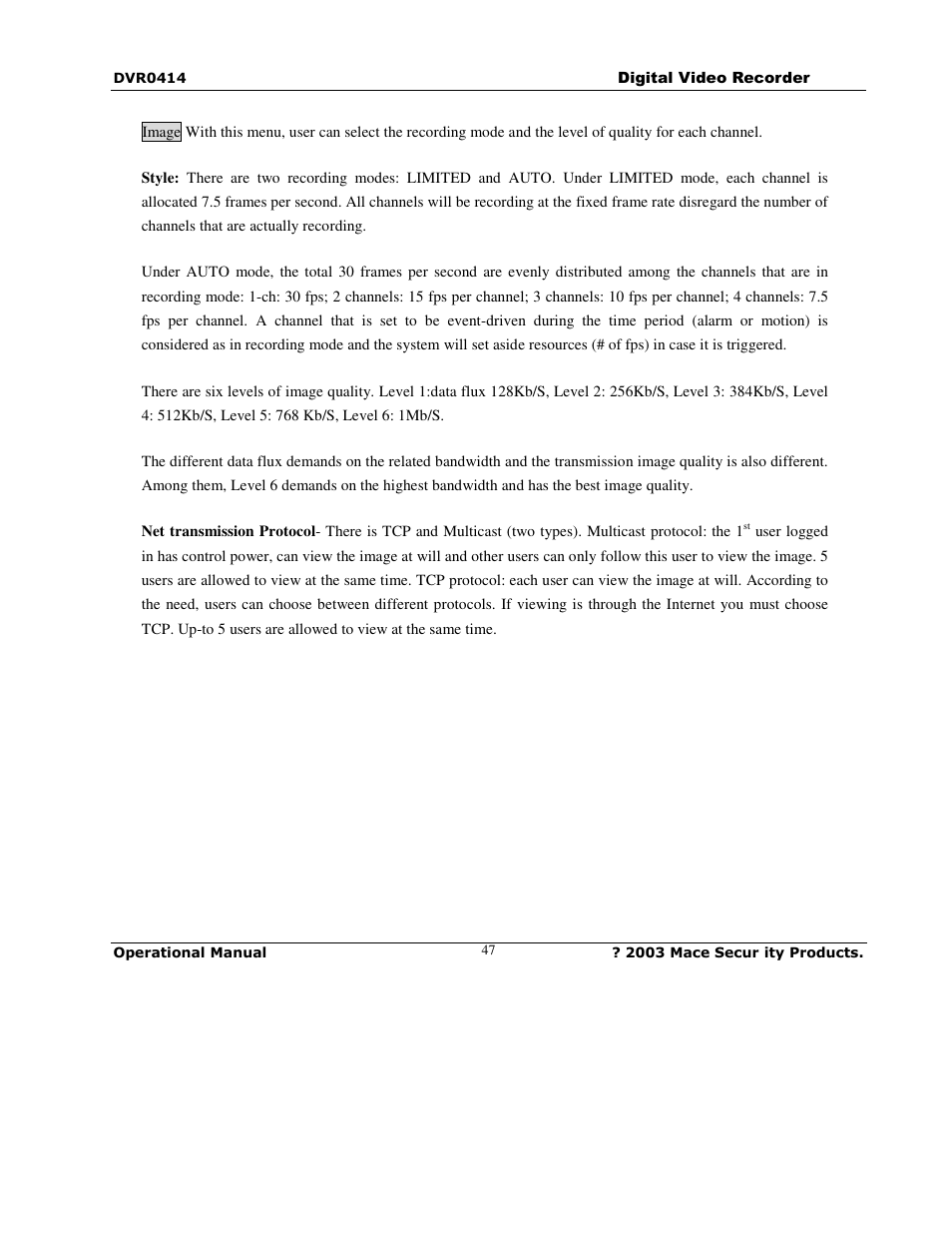 Mace DVR0414 User Manual | Page 47 / 64