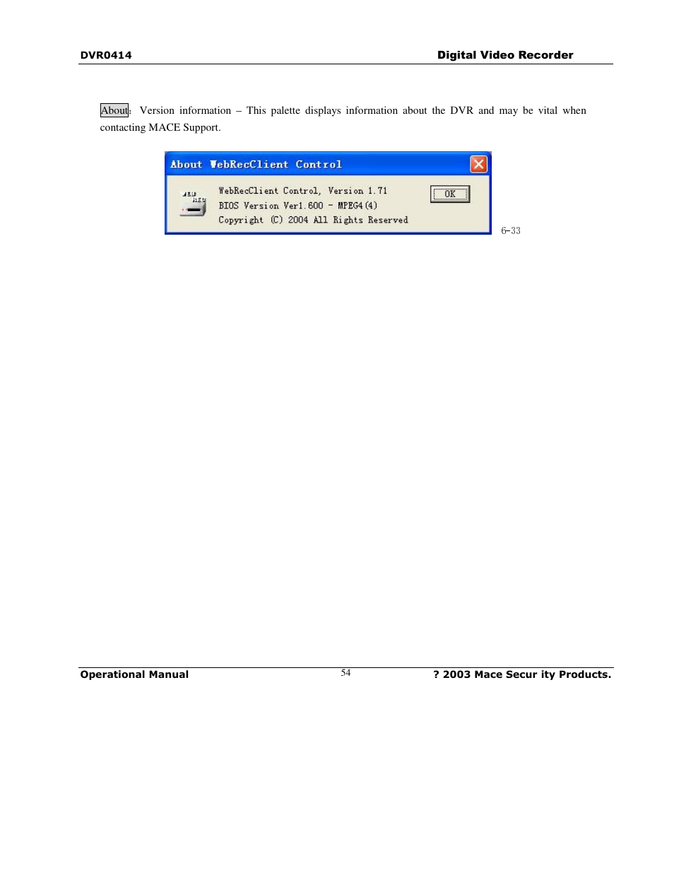 Mace DVR0414 User Manual | Page 54 / 64
