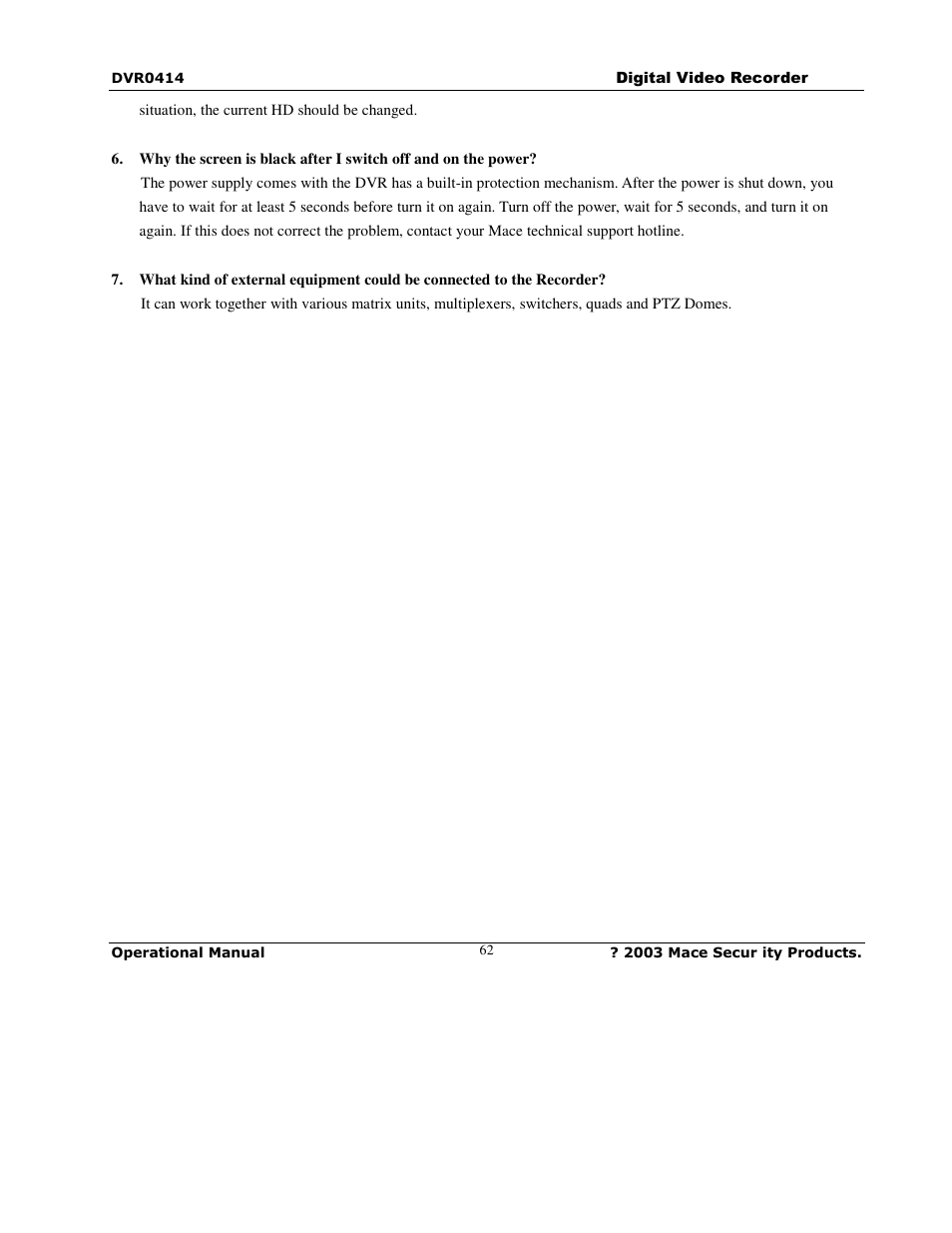 Mace DVR0414 User Manual | Page 62 / 64