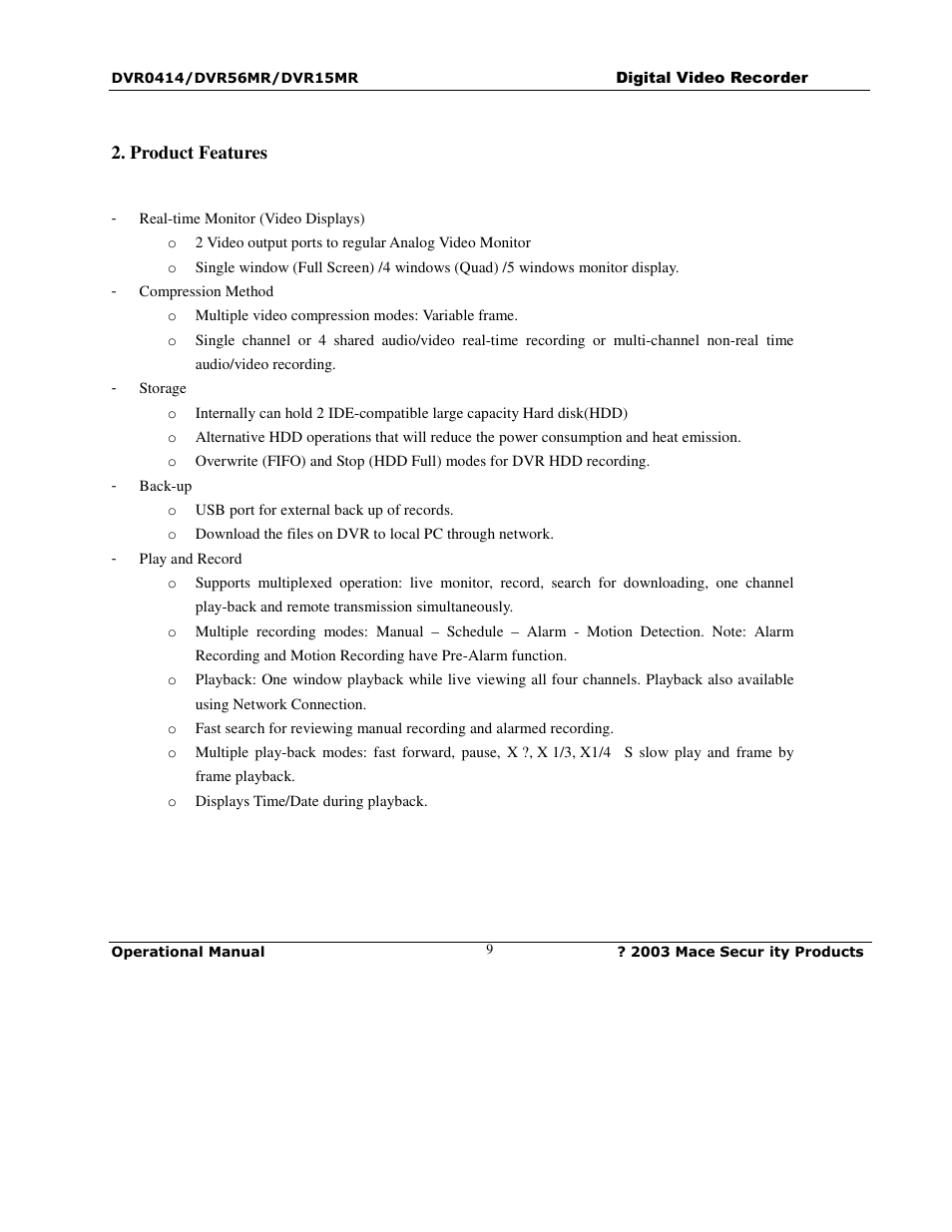 Mace DVR0414 User Manual | Page 9 / 64