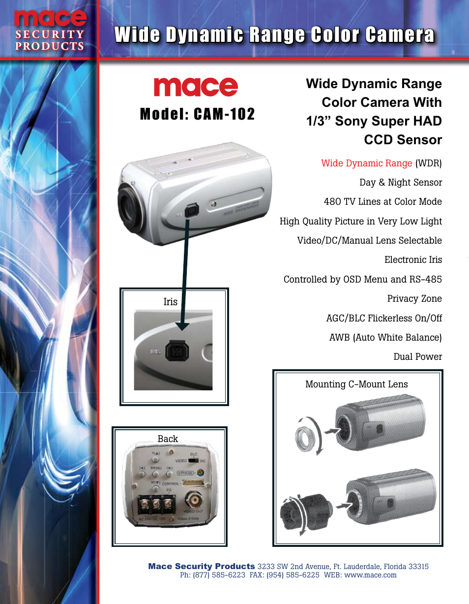 Mace CAM-102 User Manual | 1 page