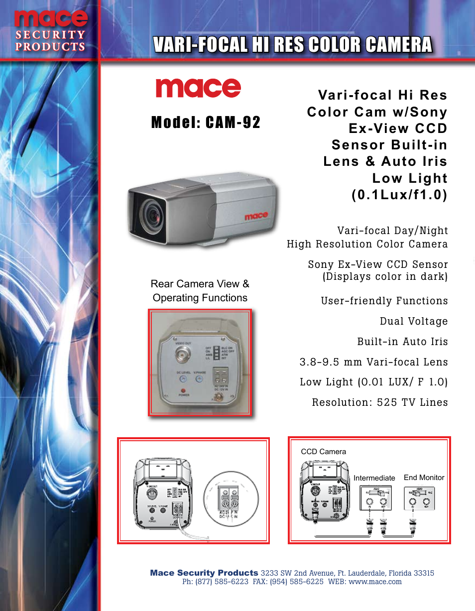 Mace CAM-92 User Manual | 1 page