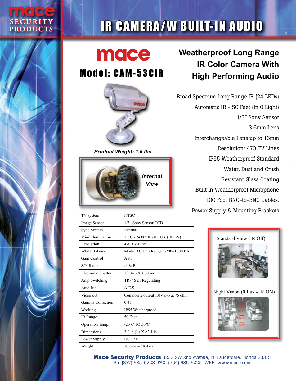 Mace CAM-53CIR User Manual | 1 page