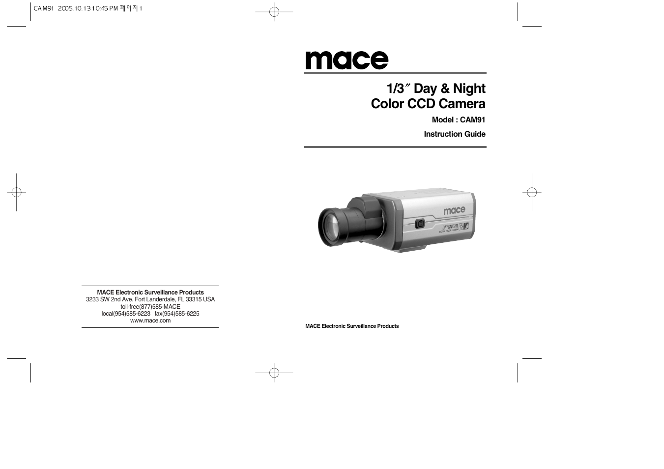 Mace CAM91 User Manual | 20 pages