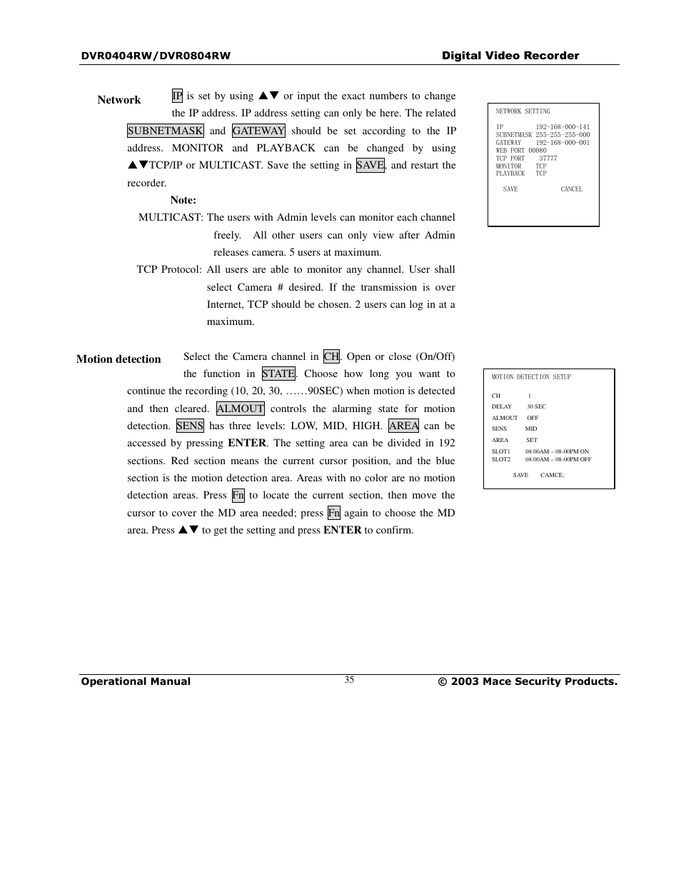 Mace DVR0804RW User Manual | Page 35 / 75