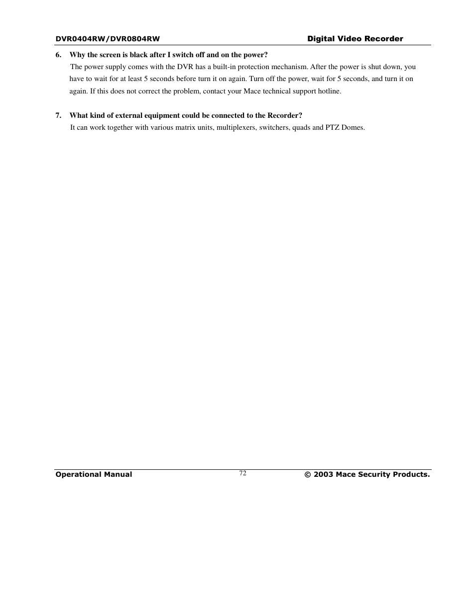 Mace DVR0804RW User Manual | Page 72 / 75