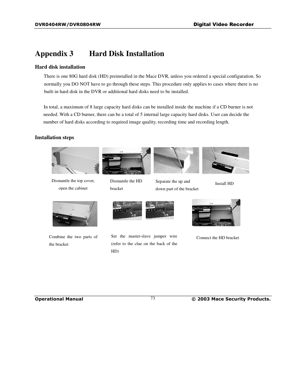 Appendix 3 hard disk installation | Mace DVR0804RW User Manual | Page 73 / 75
