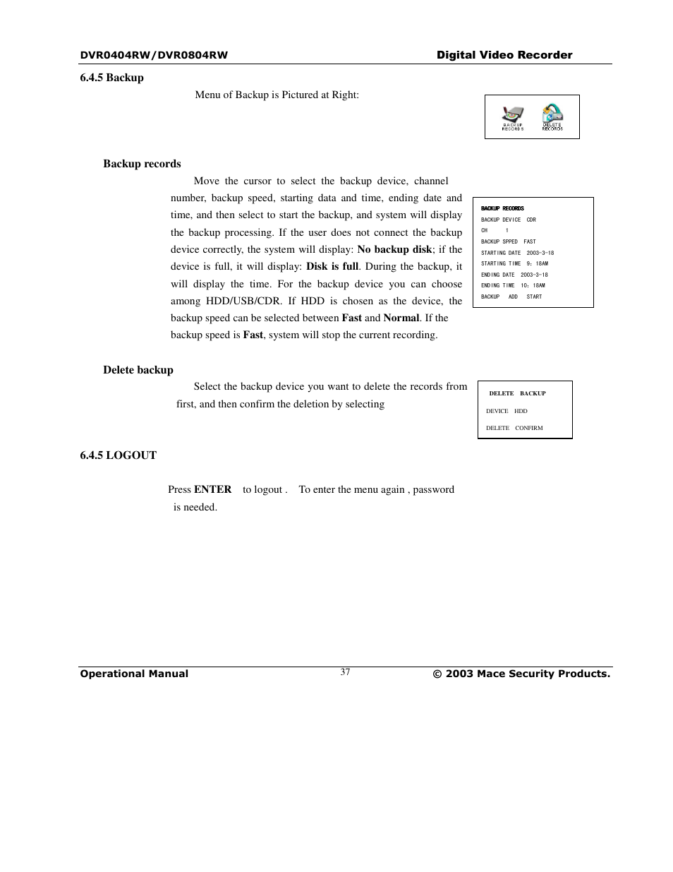 Mace DVR0404RW User Manual | Page 37 / 75