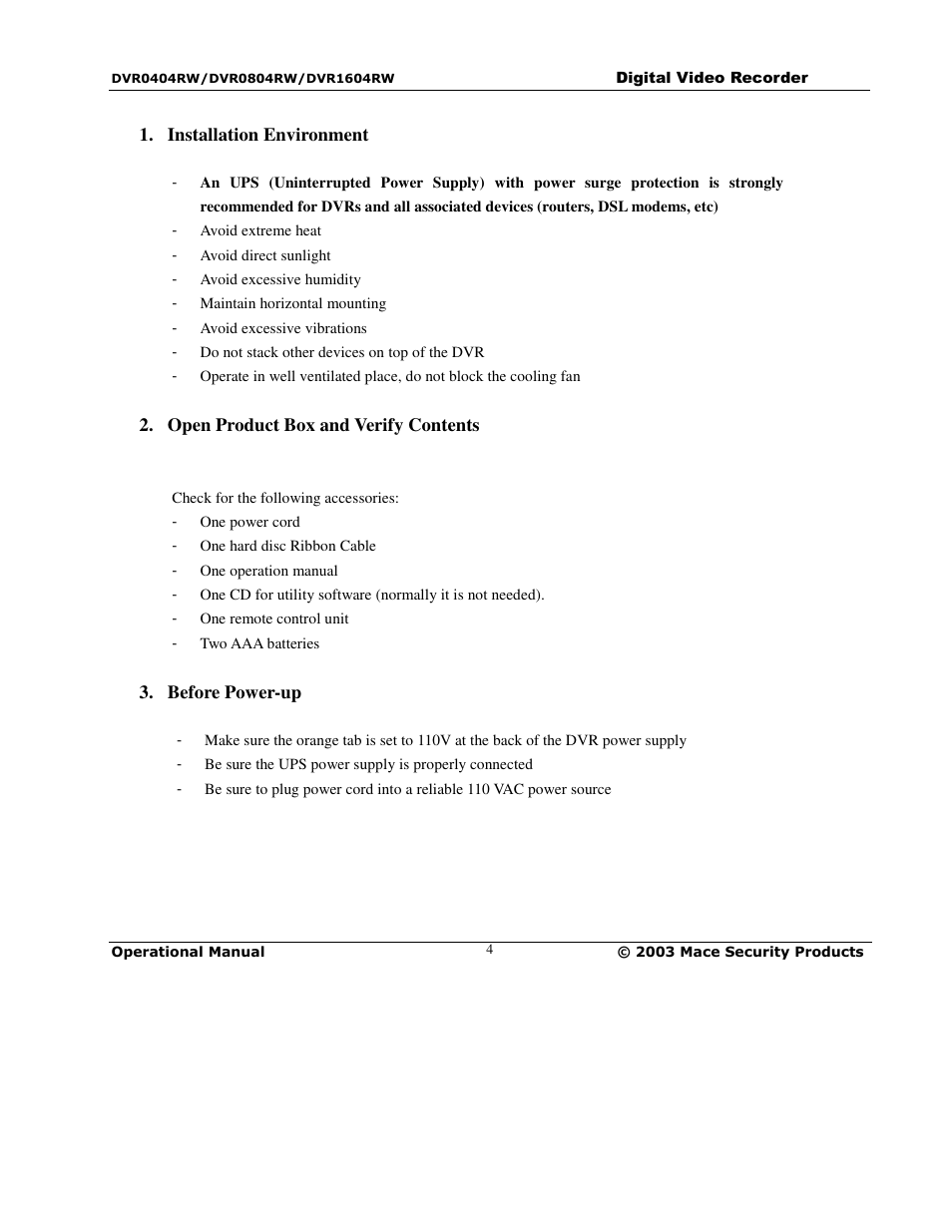 Mace DVR0404RW User Manual | Page 4 / 75