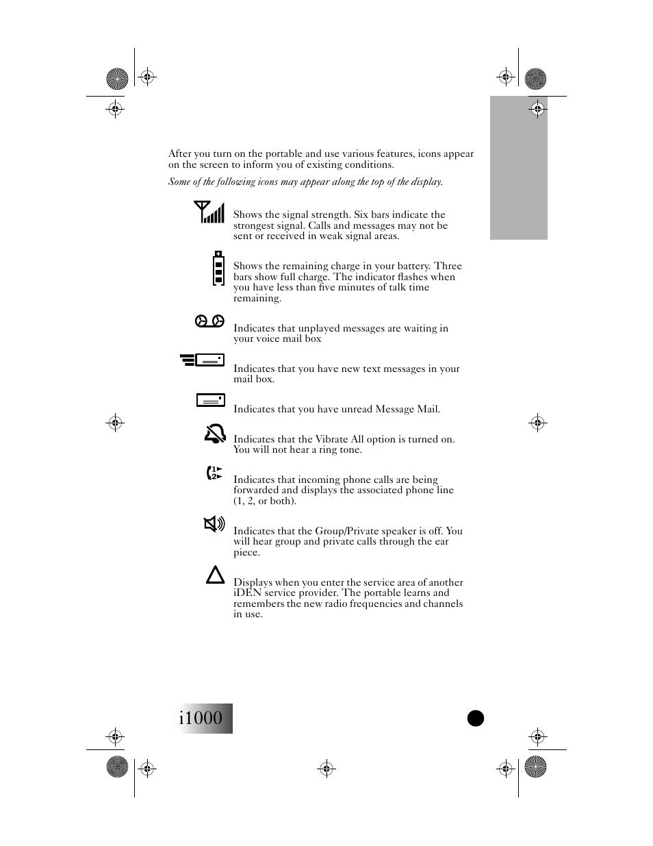 I1000, Your i1000 portable | Motorola i1000 User Manual | Page 10 / 80