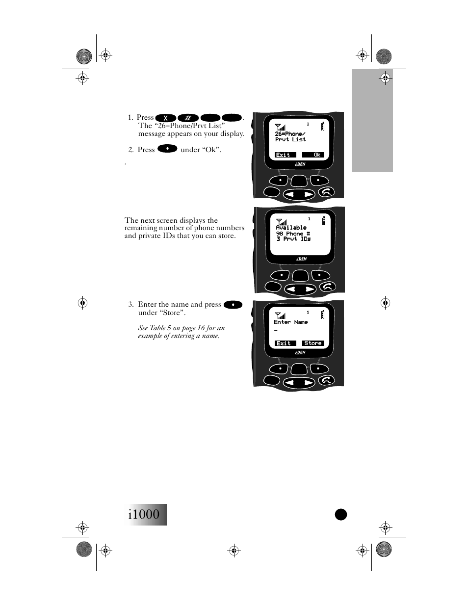 Entering names and numbers, I1000, Your i1000 portable | Getting started | Motorola i1000 User Manual | Page 20 / 80