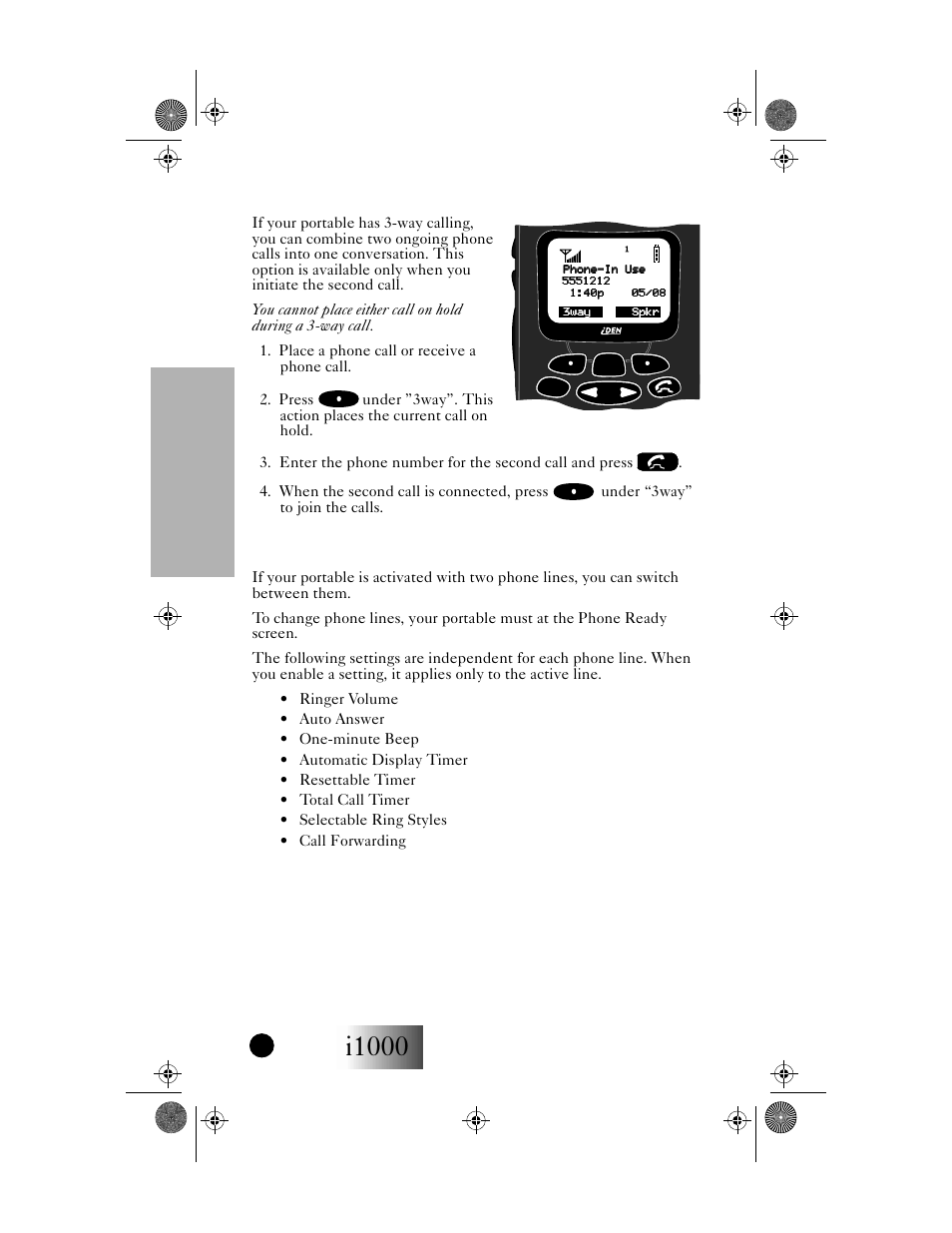 I1000, Phone mode, Getting started | Way calling, Alternate phone line | Motorola i1000 User Manual | Page 37 / 80