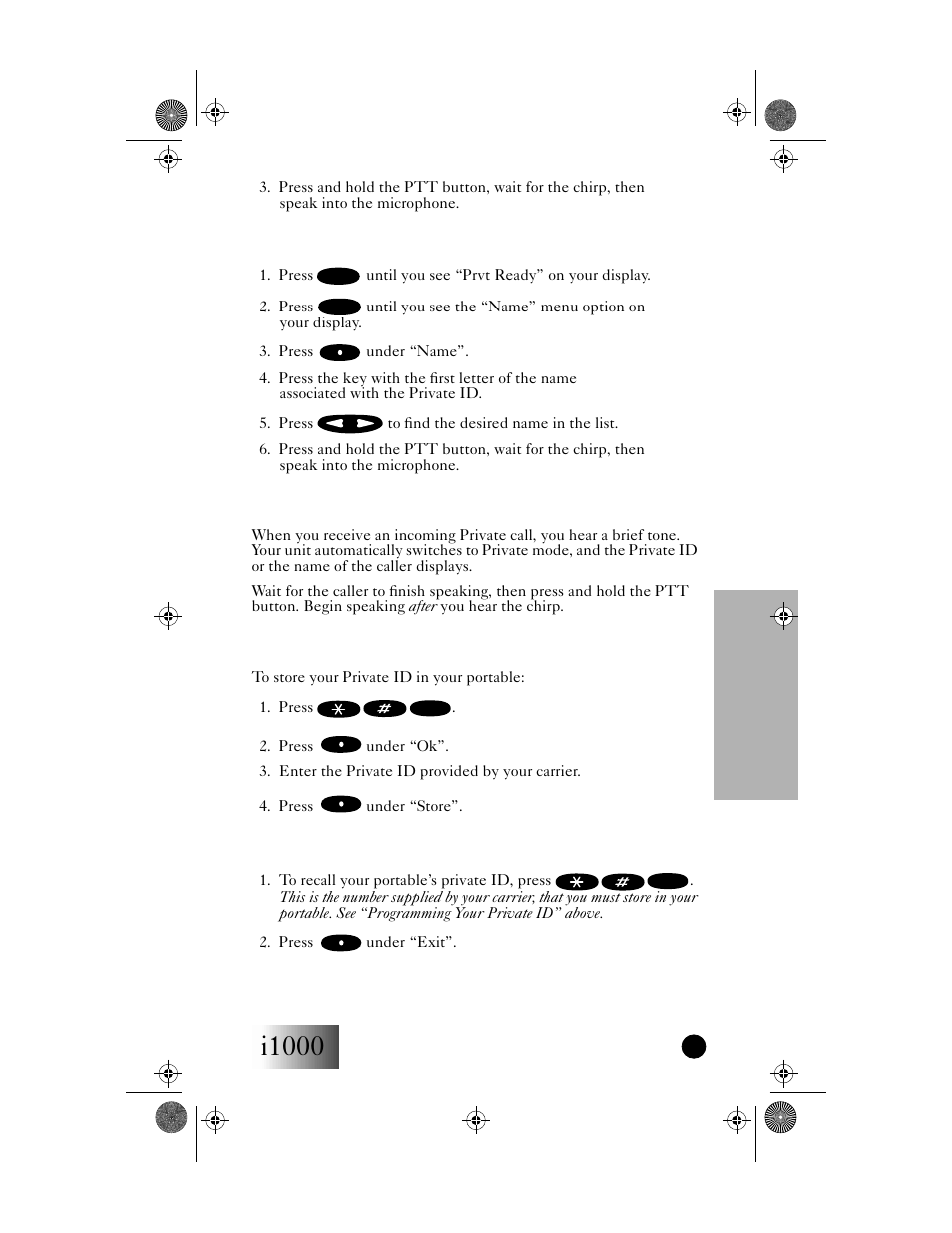 I1000, Private mode | Motorola i1000 User Manual | Page 42 / 80