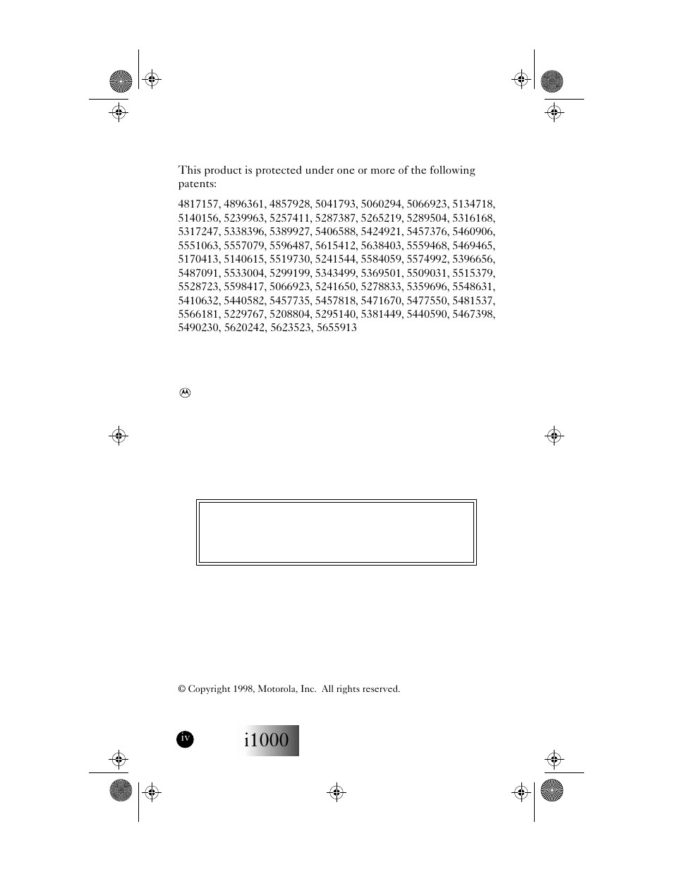 I1000, Patent information, Trademarks | Important | Motorola i1000 User Manual | Page 5 / 80