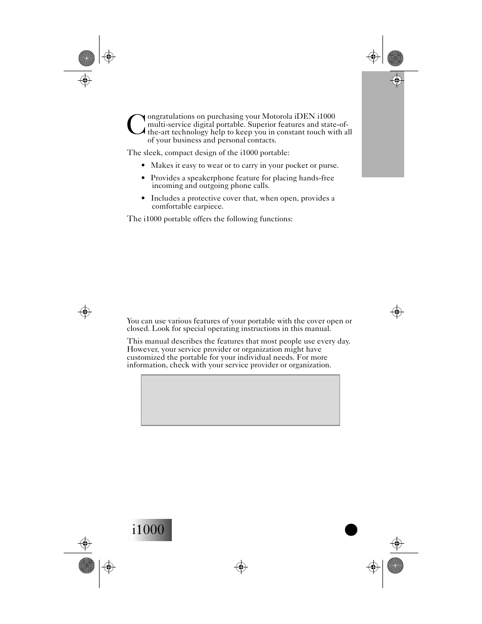 Your i1000 portable, I1000 your, 1000 portable | Motorola i1000 User Manual | Page 6 / 80