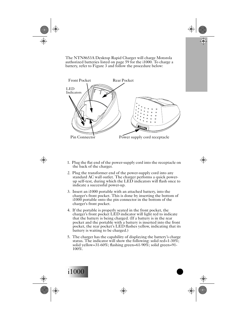 Charging a battery, I1000, Accessories | Motorola i1000 User Manual | Page 68 / 80