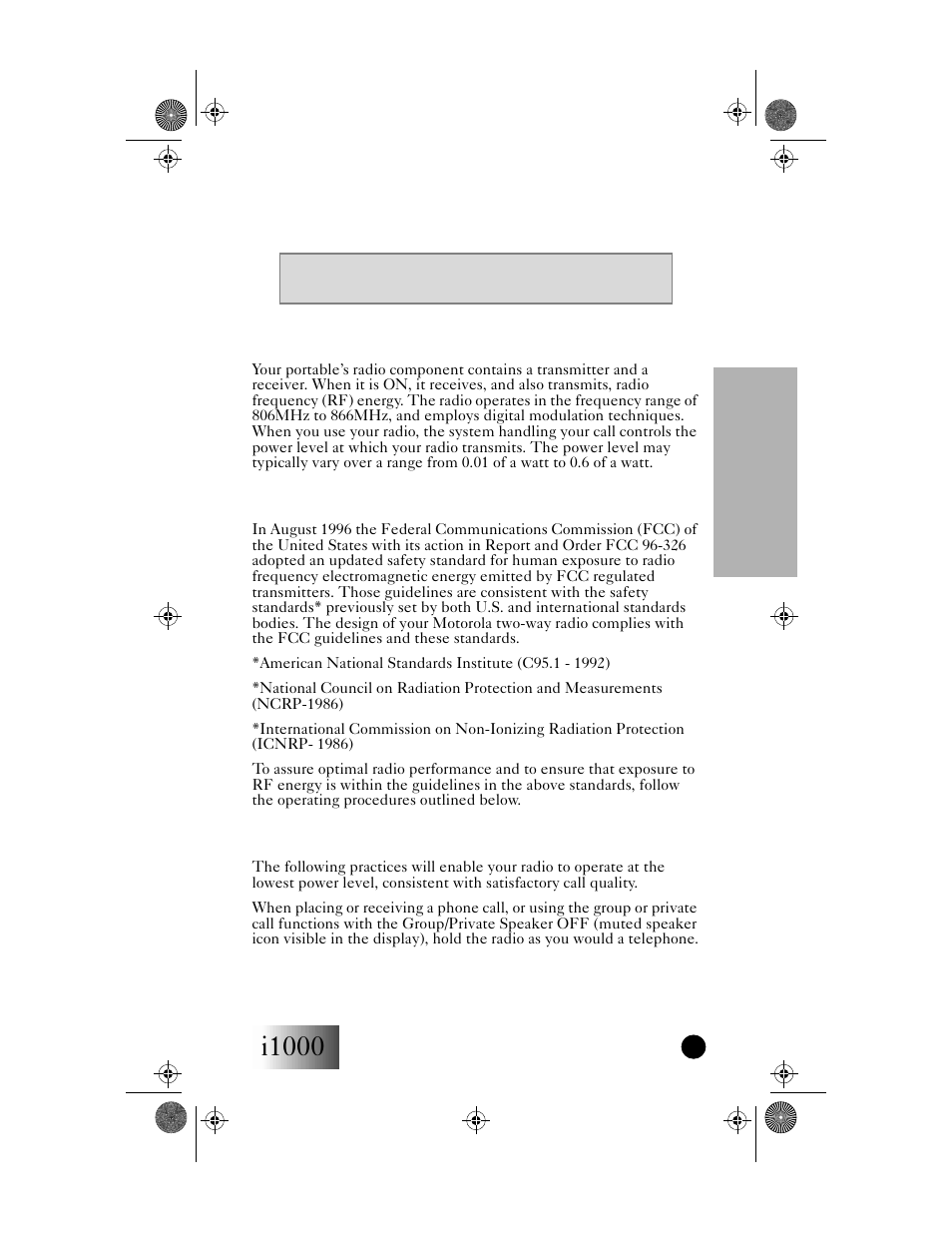 Safety and general information, I1000 safety and general information, Safety and general | Motorola i1000 User Manual | Page 72 / 80