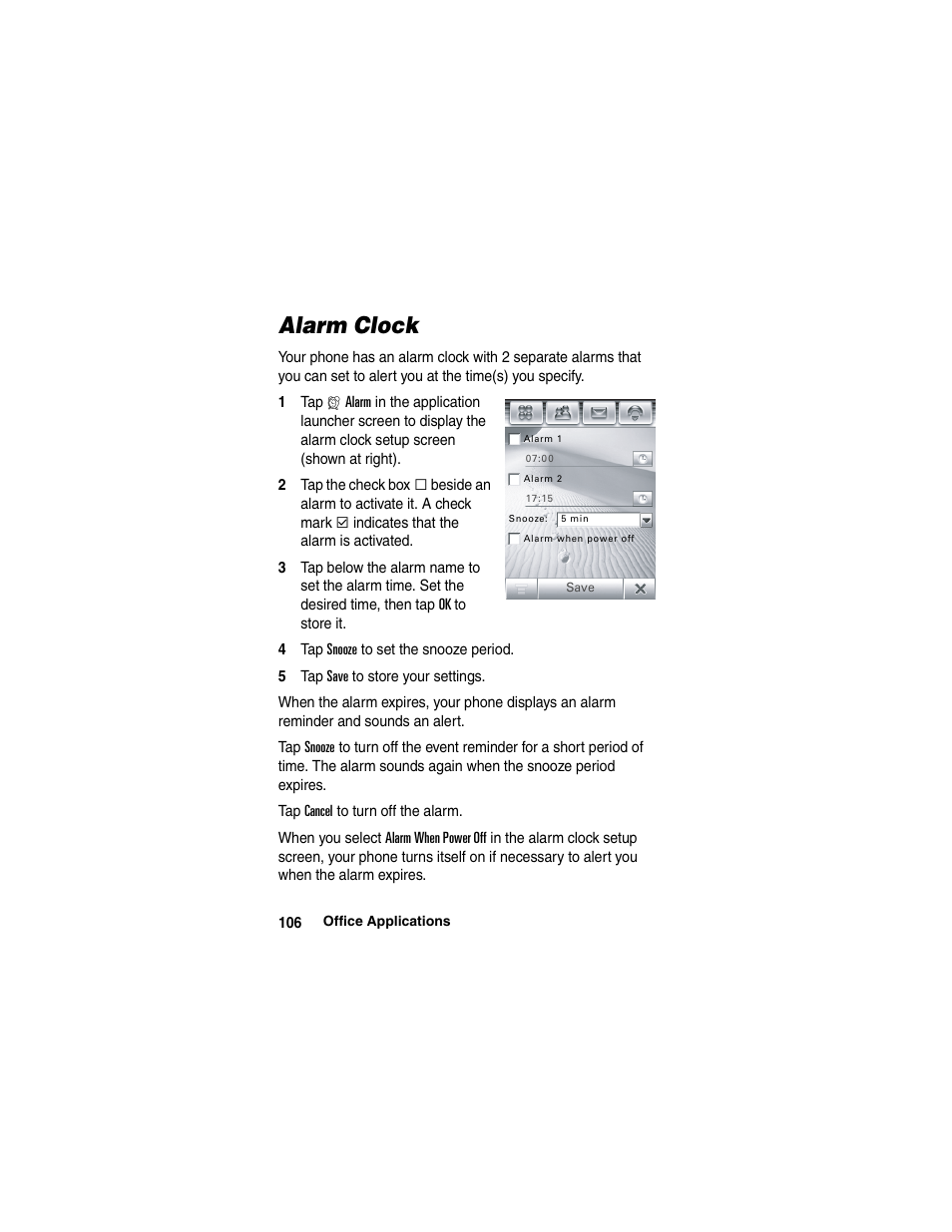 Alarm clock | Motorola A780 User Manual | Page 106 / 182