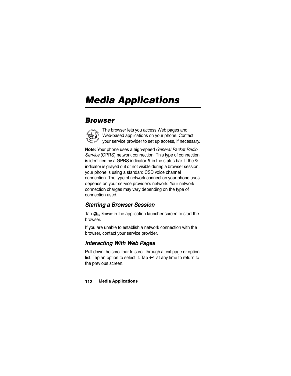 Media applications | Motorola A780 User Manual | Page 112 / 182