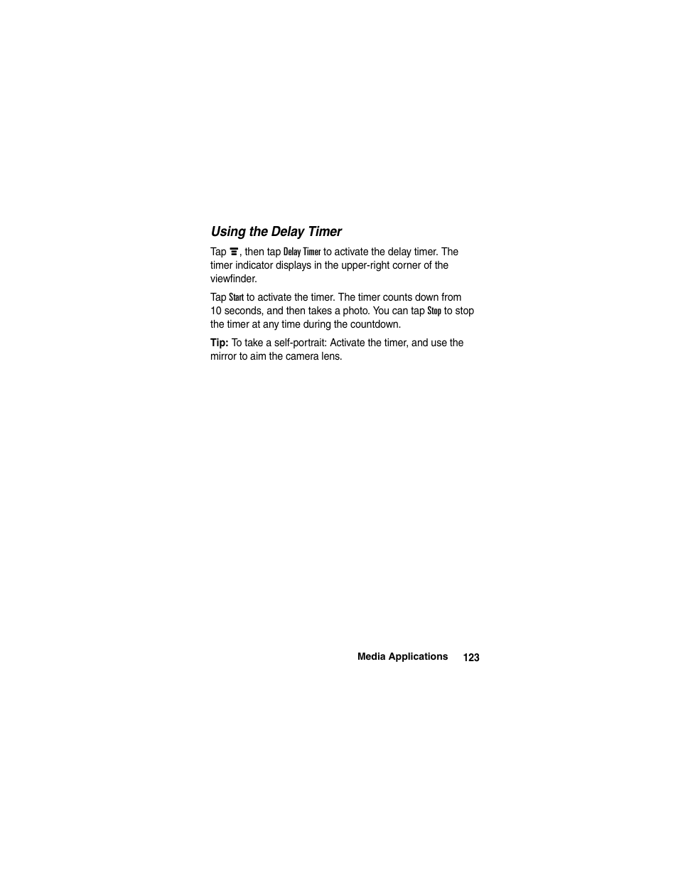 Using the delay timer | Motorola A780 User Manual | Page 123 / 182