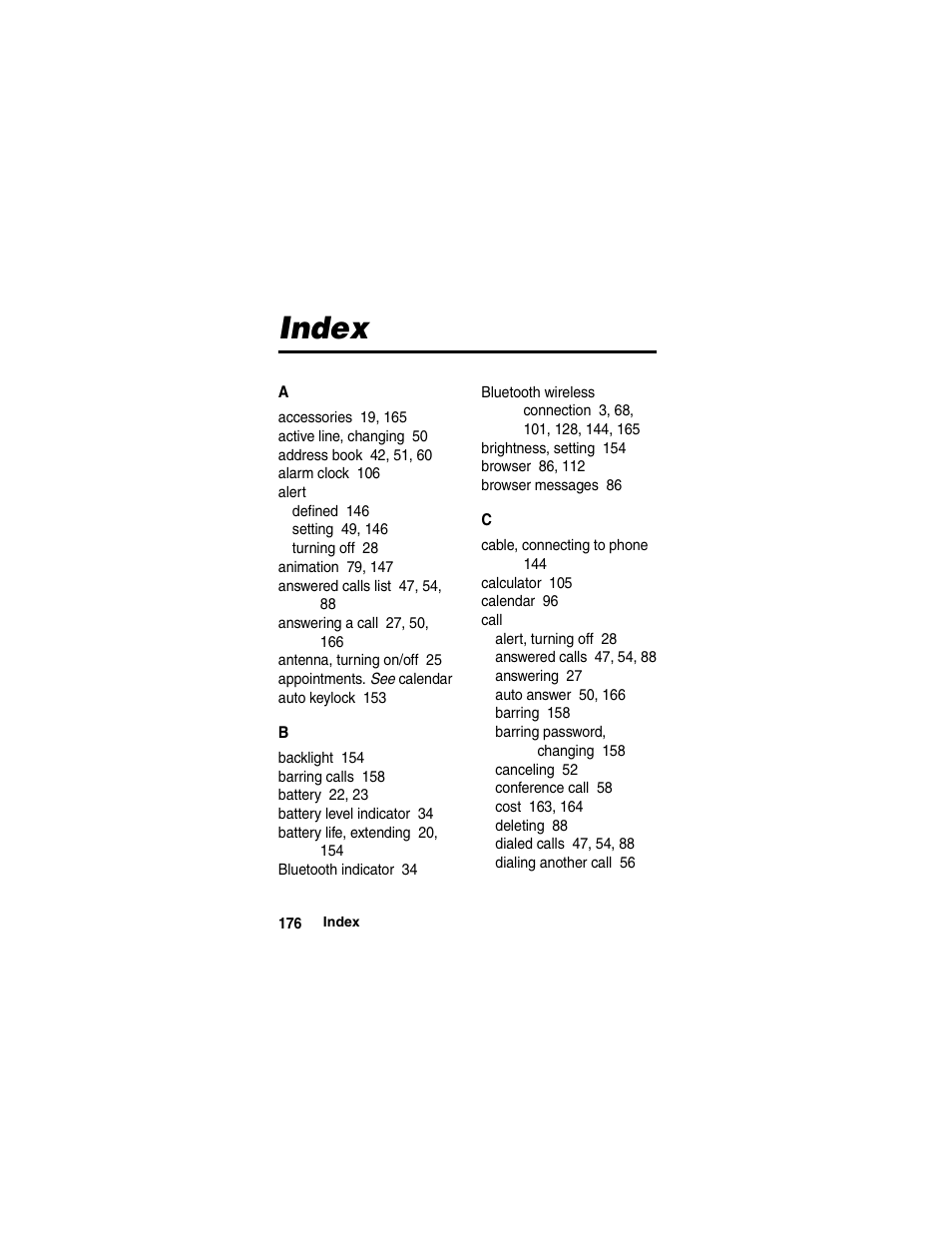 Index | Motorola A780 User Manual | Page 176 / 182