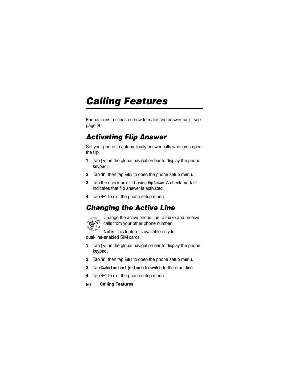 Calling features | Motorola A780 User Manual | Page 50 / 182