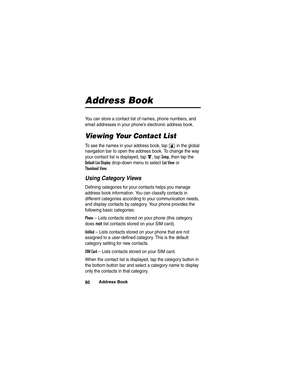 Address book | Motorola A780 User Manual | Page 60 / 182