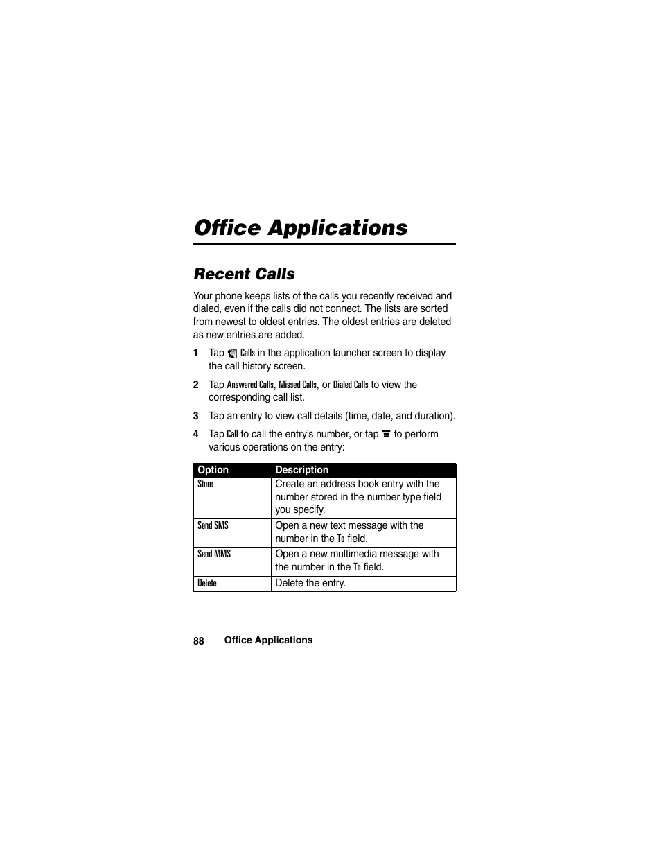 Office applications | Motorola A780 User Manual | Page 88 / 182