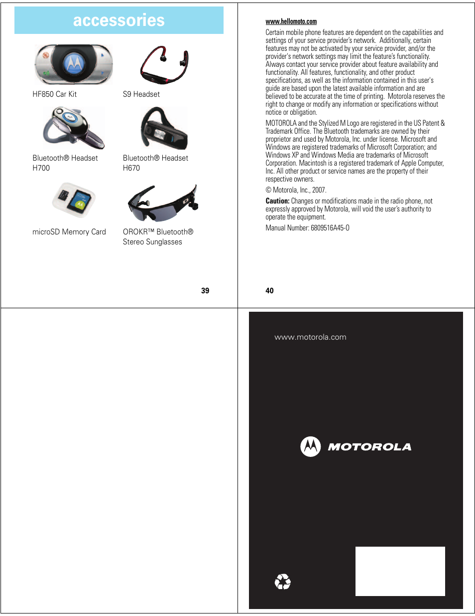 Accessories | Motorola Z6M User Manual | Page 11 / 11