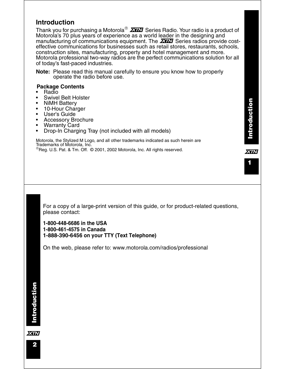 Introduction | Motorola XU2100 User Manual | Page 2 / 35