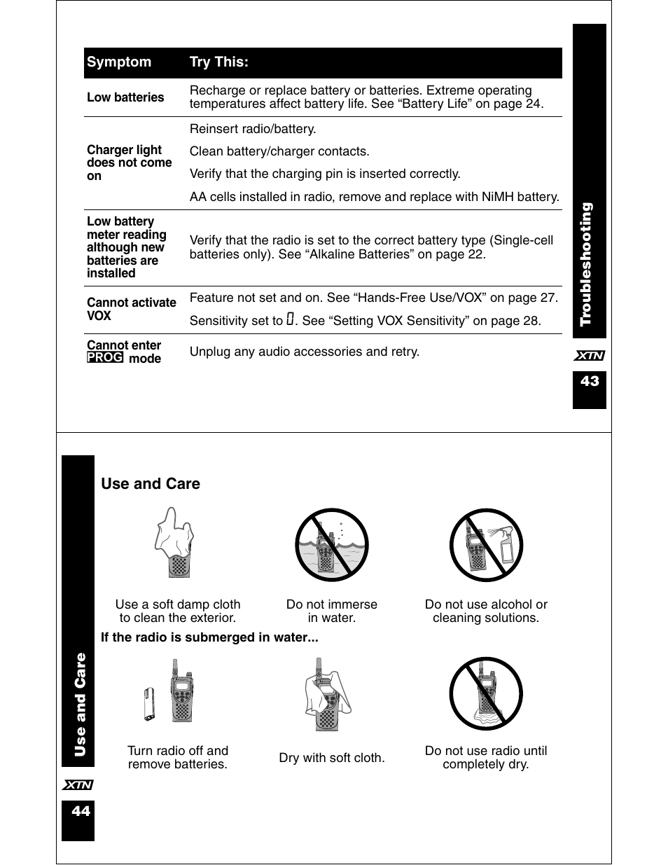 Use and care | Motorola XU2100 User Manual | Page 23 / 35