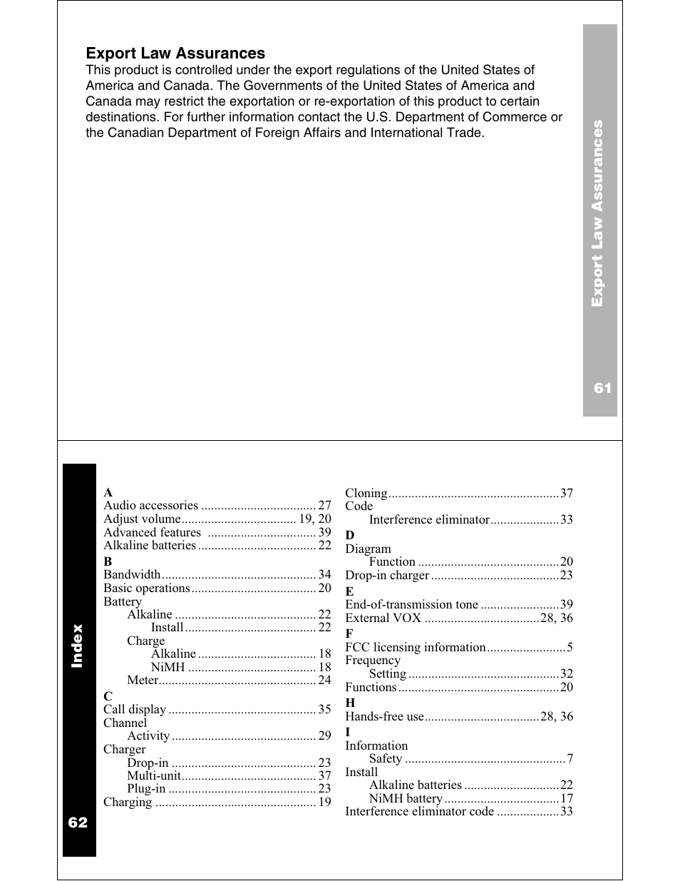 Export law assurances | Motorola XU2100 User Manual | Page 32 / 35