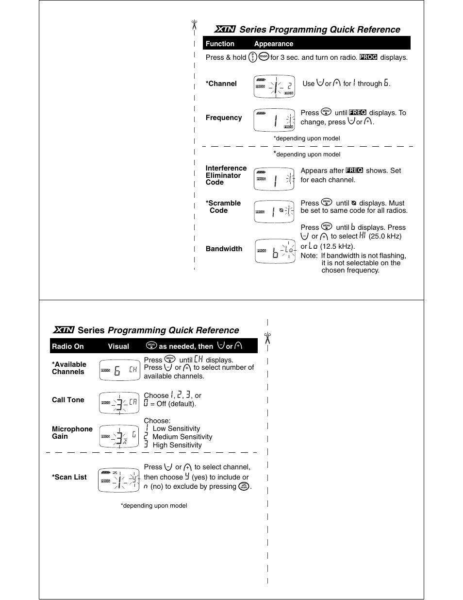 Xseries programming quick reference | Motorola XU2100 User Manual | Page 34 / 35
