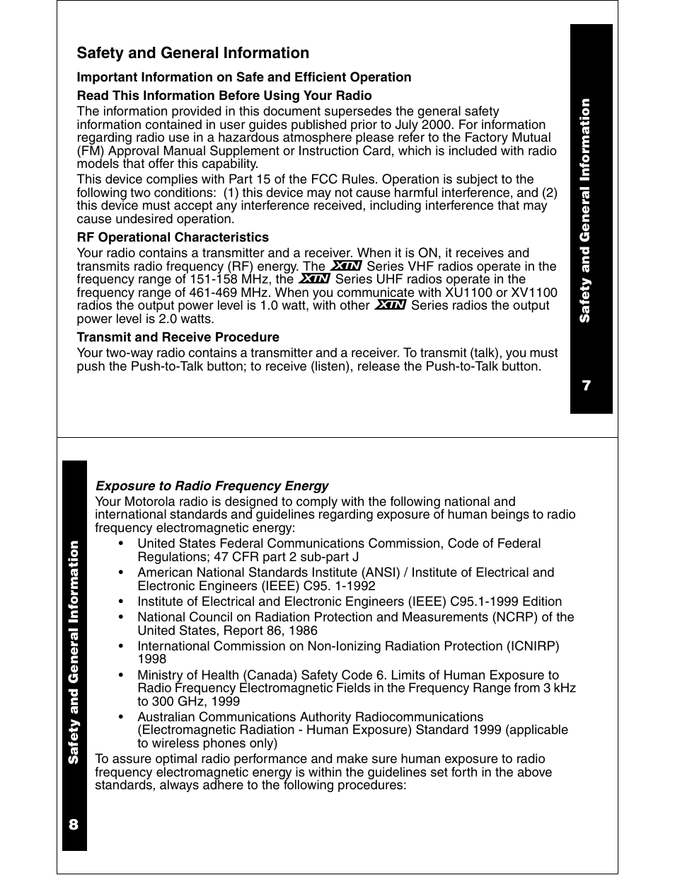 Safety and general information | Motorola XU2100 User Manual | Page 5 / 35