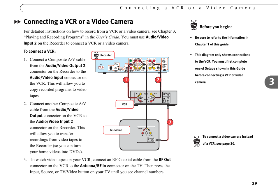 Connecting a vcr or a video camera | Motorola DVD User Manual | Page 34 / 65